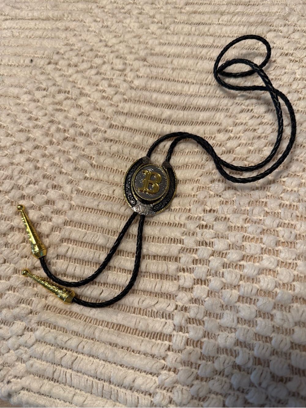 Gold & Silver 'B' Horseshoe Bolo Necklace - Picture 2 of 3